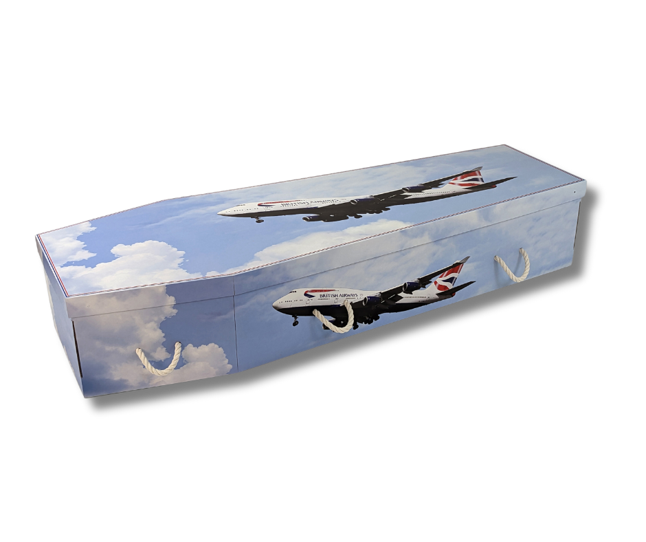 Bespoke picture coffin — airliner in flight design