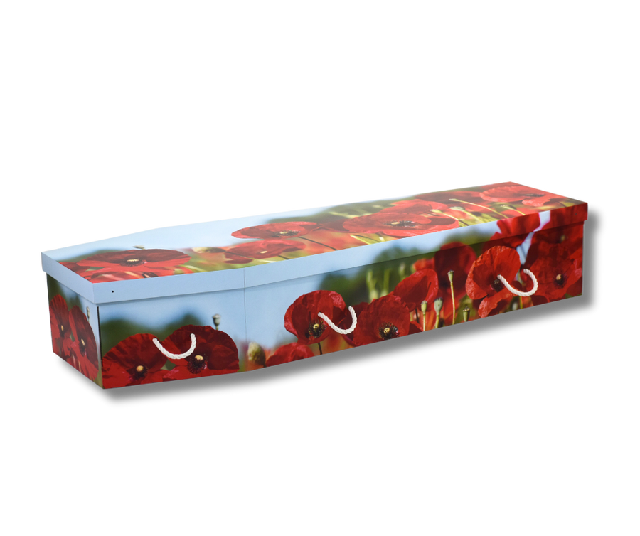Poppy Premium Coffin — red poppy field photographic design