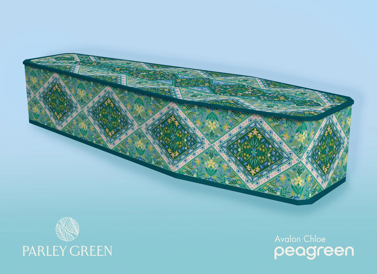 Avalon Chloe — Peagreen designer coffin, intricate flowing geometry