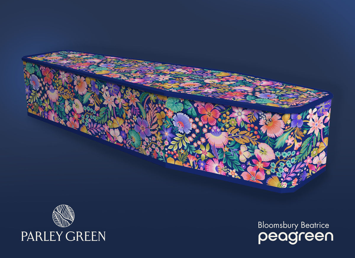Bloomsbury Beatrice — Peagreen designer coffin, rich floral tapestry