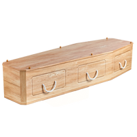 Premium Forest Board Coffin — light oak wood effect, angled view