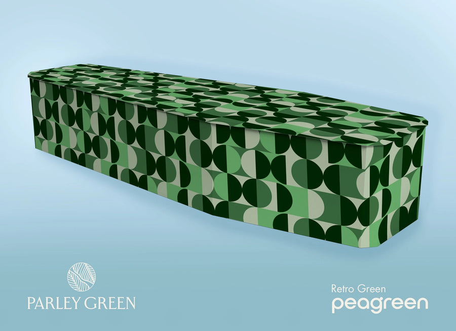 RETRO Green — Peagreen designer coffin, deep green geometry