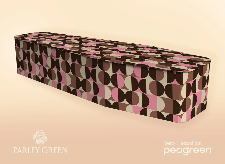 RETRO Neapolitan — Peagreen designer coffin, warm nostalgic geometry