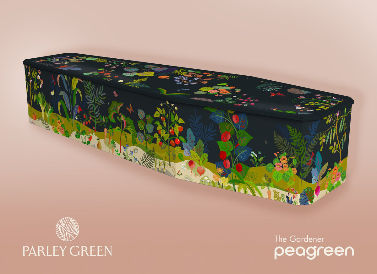 The Night Gardener — Peagreen designer coffin, midnight garden in full colour