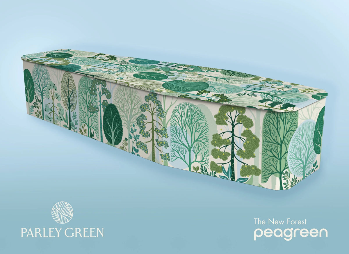 The New Forest — Peagreen designer coffin, quiet woodland of layered greens