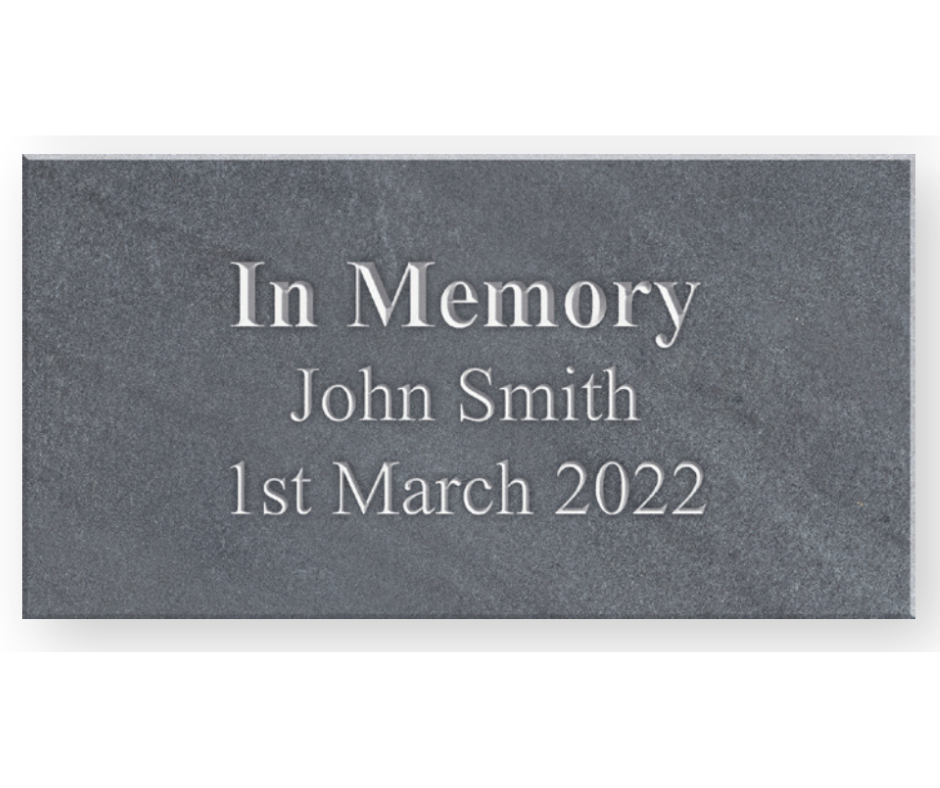Personalised coffin name plate — slate effect with white lettering