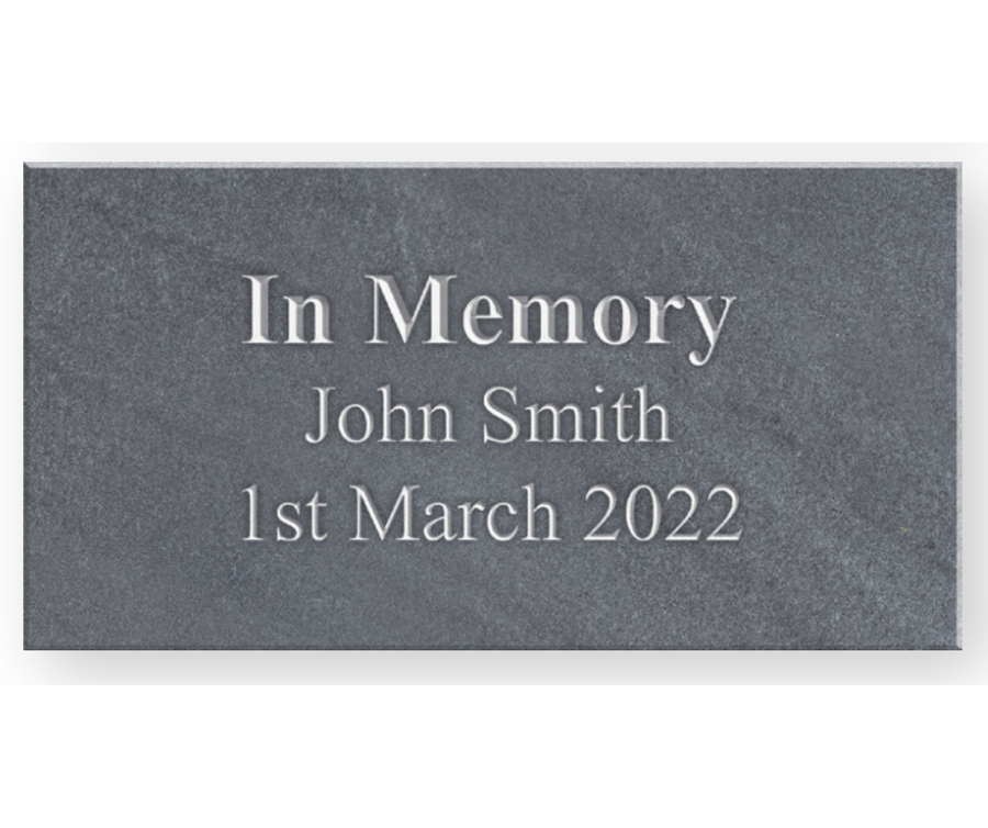 Personalised coffin name plate — slate effect with white lettering